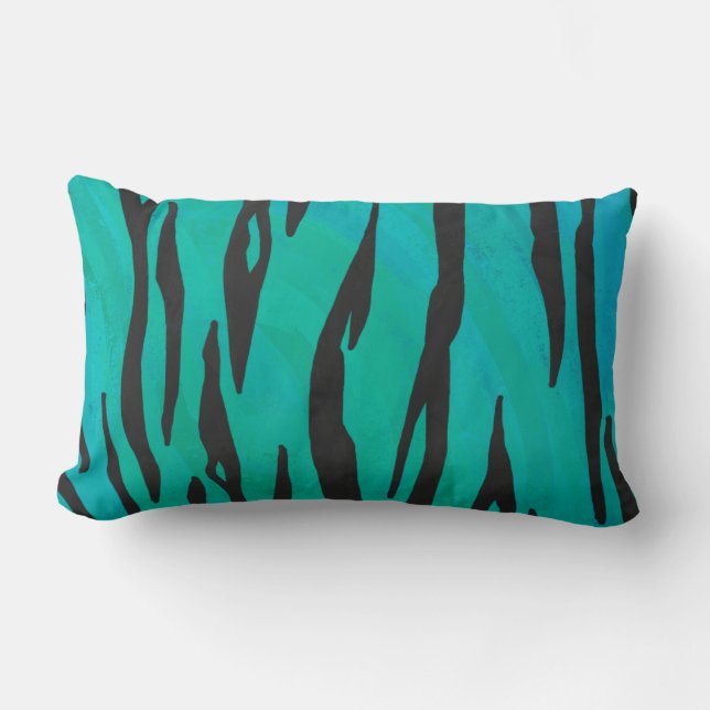 Tiger Black and Teal Print Lumbar Cushion (Front)