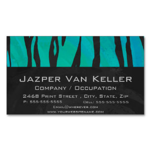 Tiger Black and Teal Print Magnetic Business Card
