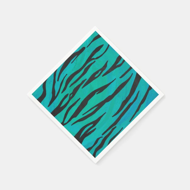 Tiger Black and Teal Print Napkin (Corner)
