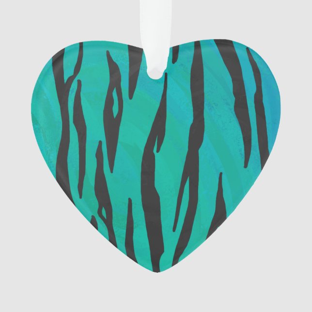 Tiger Black and Teal Print Ornament (Front)