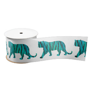 Tiger Black and Teal Print Satin Ribbon