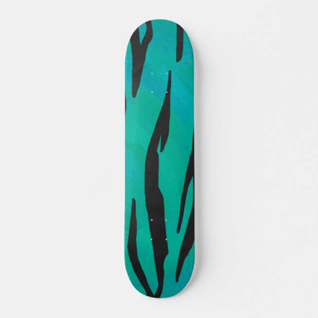 Tiger Black and Teal Print Skateboard (Front)