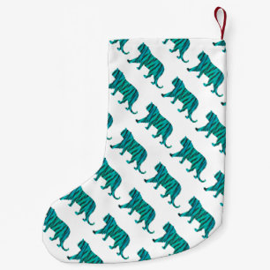 Tiger Black and Teal Print Small Christmas Stocking