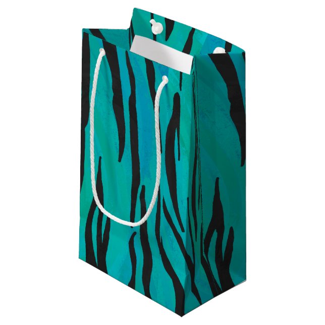 Tiger Black and Teal Print Small Gift Bag (Front Angled)