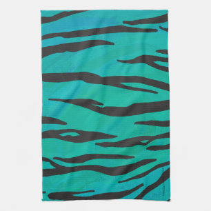 Tiger Black and Teal Print Tea Towel