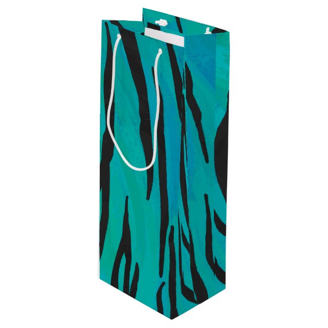 Tiger Black and Teal Print Wine Gift Bag (Front Angled)