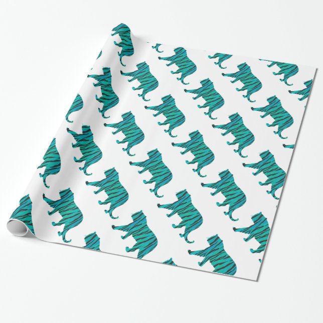 Tiger Black and Teal Print Wrapping Paper (Unrolled)