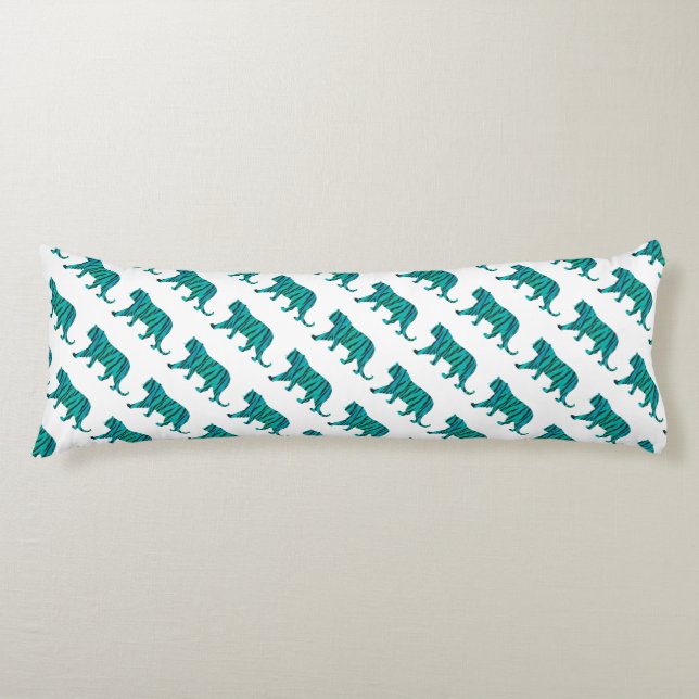 Tiger Black and Teal Silhouettes Body Cushion (Front)