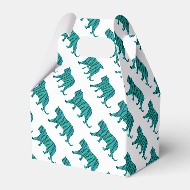 Tiger Black and Teal Silhouettes Favour Box (Front Side)
