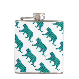 Tiger Black and Teal Silhouettes Hip Flask