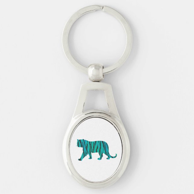 Tiger Black and Teal Silhouettes Key Ring (Front)