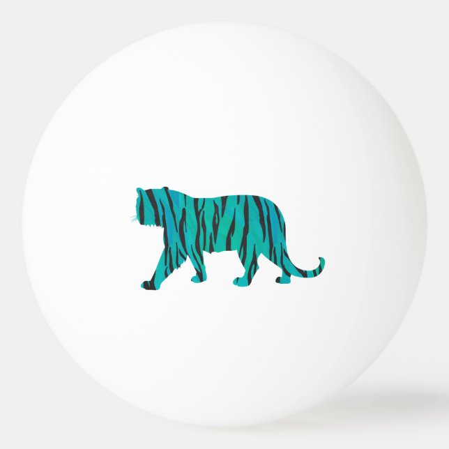 Tiger Black and Teal Silhouettes Ping Pong Ball (Back)