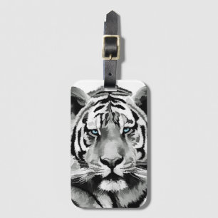 Tiger Black and White Blue eyes Luggage Tag