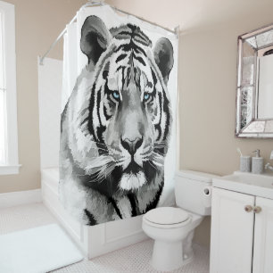 Tiger Black and White Blue eyes Shower Curtain