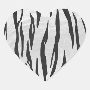 Tiger Black and White Print Heart Sticker