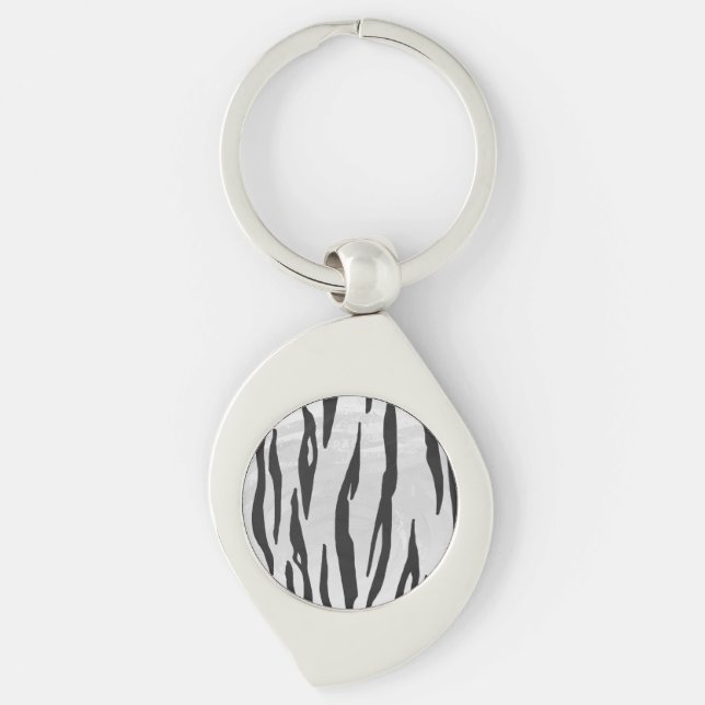 Tiger Black and White Print Key Ring (Front)
