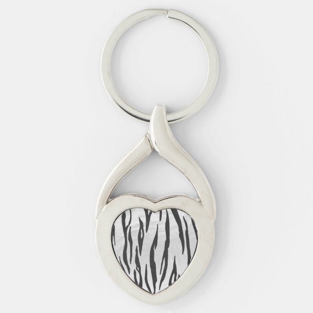 Tiger Black and White Print Key Ring (Front)