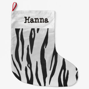 Tiger Black and White Print Large Christmas Stocking