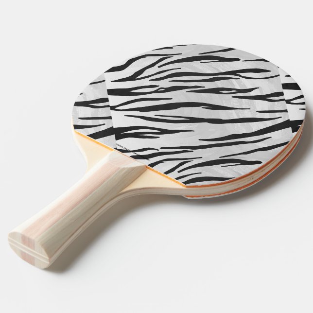 Tiger Black and White Print Ping Pong Paddle (Front Angle)
