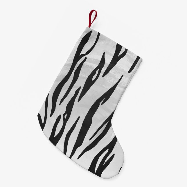 Tiger Black and White Print Small Christmas Stocking (Front (Hanging))