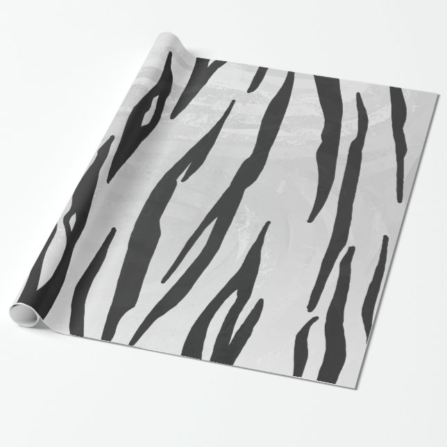 Tiger Black and White Print Wrapping Paper (Unrolled)