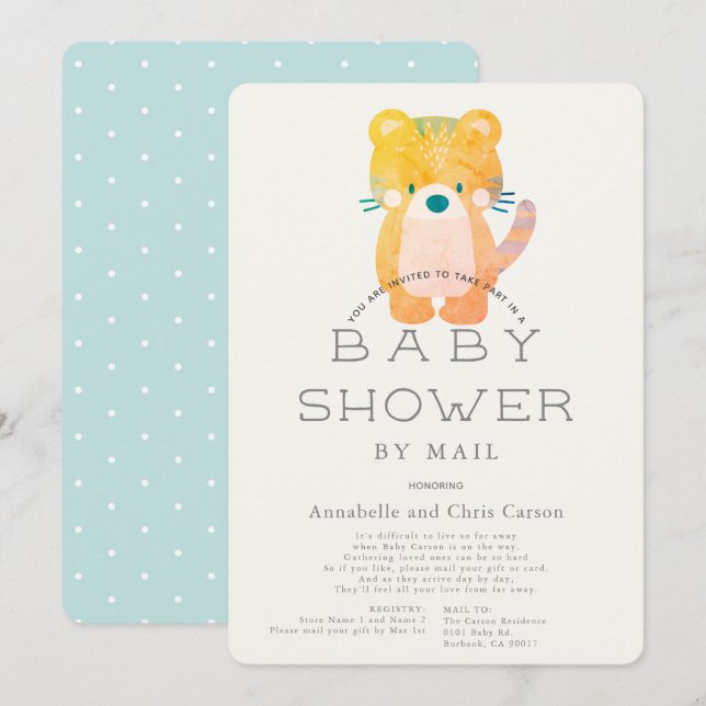 Tiger Blue Boy Baby Shower by Mail Invitation (Front/Back)