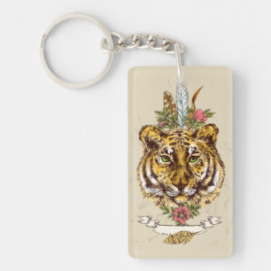 Tiger Boho Style Portrait Key Ring