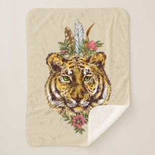 Tiger Boho Style Portrait Sherpa Blanket