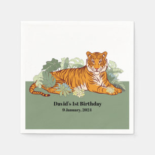 Tiger boy party, animal jungle napkin