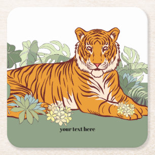 Tiger boy party, animal jungle square paper coaster