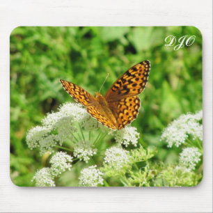 Tiger Butterfly on White Flower Mouse Mat