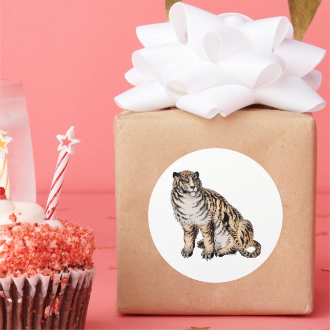 Tiger by Kono Bairei (1844-1895).  Classic Round Sticker (Party)