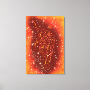 Tiger Canvas Print Running At Galaxy Starry Night