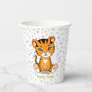 Tiger Cartoon & Multicolored Stars Party Paper Cups