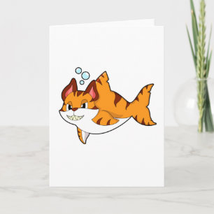 Tiger cat as Shark in Water.PNG Card
