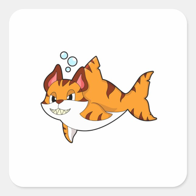 Tiger cat as Shark in Water.PNG Square Sticker (Front)