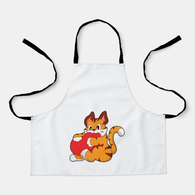 Tiger cat at Love with Heart.PNG Apron (Front)