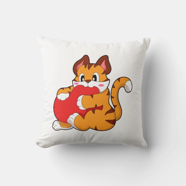 Tiger cat at Love with Heart.PNG Cushion (Front)