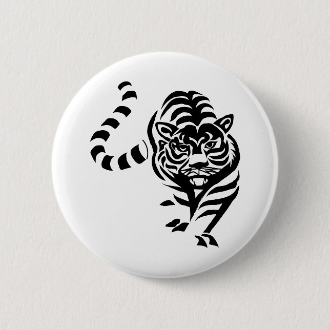 Tiger Cat Big Black White Stripes Prowl Walk 6 Cm Round Badge (Front)
