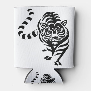 Tiger Cat Big Black White Stripes Prowl Walk Can Cooler