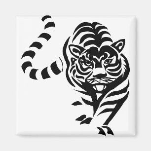 Tiger Cat Big Black White Stripes Prowl Walk Magnet