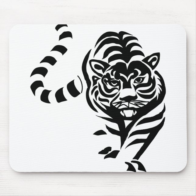 Tiger Cat Big Black White Stripes Prowl Walk Mouse Mat (Front)