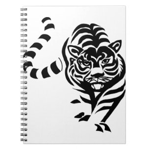 Tiger Cat Big Black White Stripes Prowl Walk Notebook