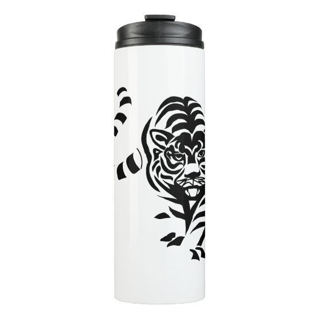 Tiger Cat Big Black White Stripes Prowl Walk Thermal Tumbler (Front)