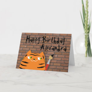 Tiger Cat Cartoon   Birthday Greeting Card Funny