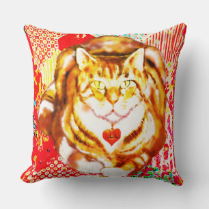Tiger Cat Red Decorative Design Background Cushion