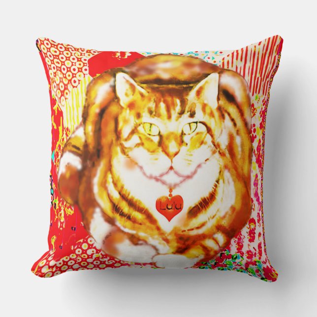 Tiger Cat Red Decorative Design Background Cushion (Front)