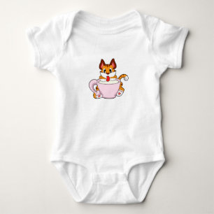 Tiger cat with Cup of Milk.PNG Baby Bodysuit