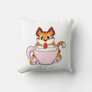 Tiger cat with Cup of Milk.PNG Cushion