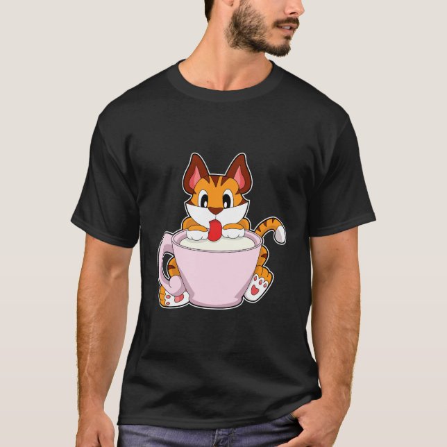 Tiger cat with Cup of Milk.PNG T-Shirt (Front)